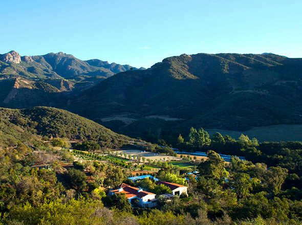 Aerial view of The Ranch Malibu in the Santa Monica Mountains