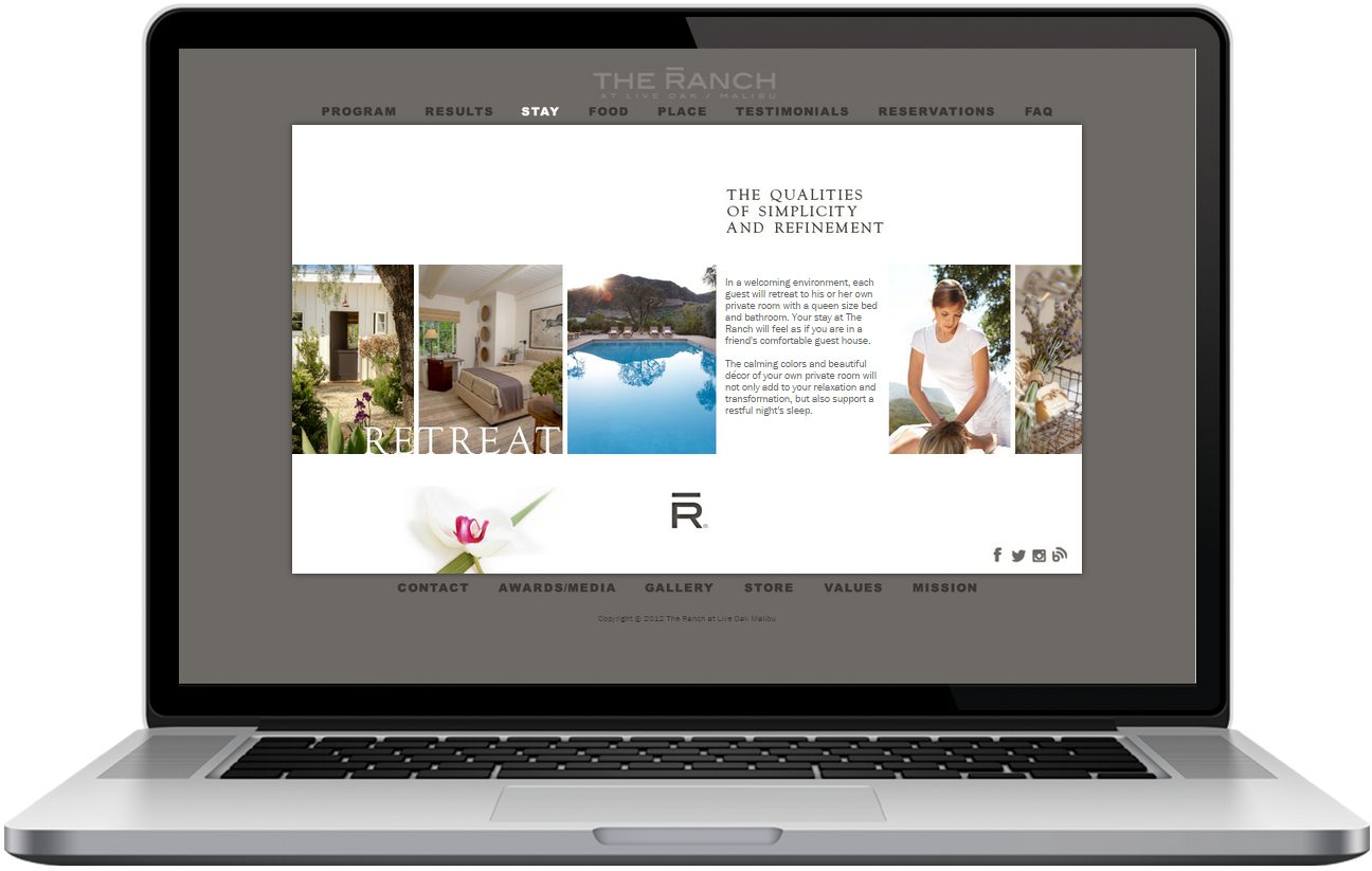The Ranch Malibu website design presented on a laptop