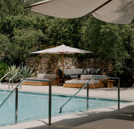 Outdoor pool surrounded by the Malibu landscape at The Ranch