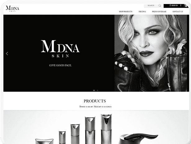 MDNA Skin by Madonna luxury skincare Shopify UX and UI design by Bionic Egg
